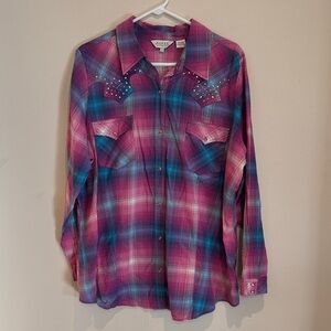 💙 Roper Wear the West Pink and Blue Plaid Shirt with embellishments Cowboys 🤠